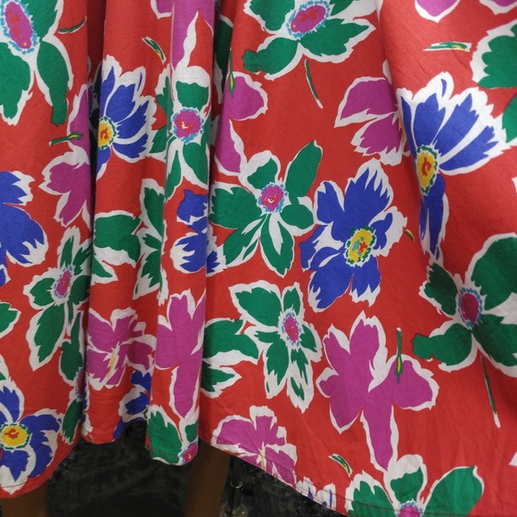 Vintage Floral Midi Full Swing Skirt Size S Colorful Retro Red Green - Picture 4 of 8